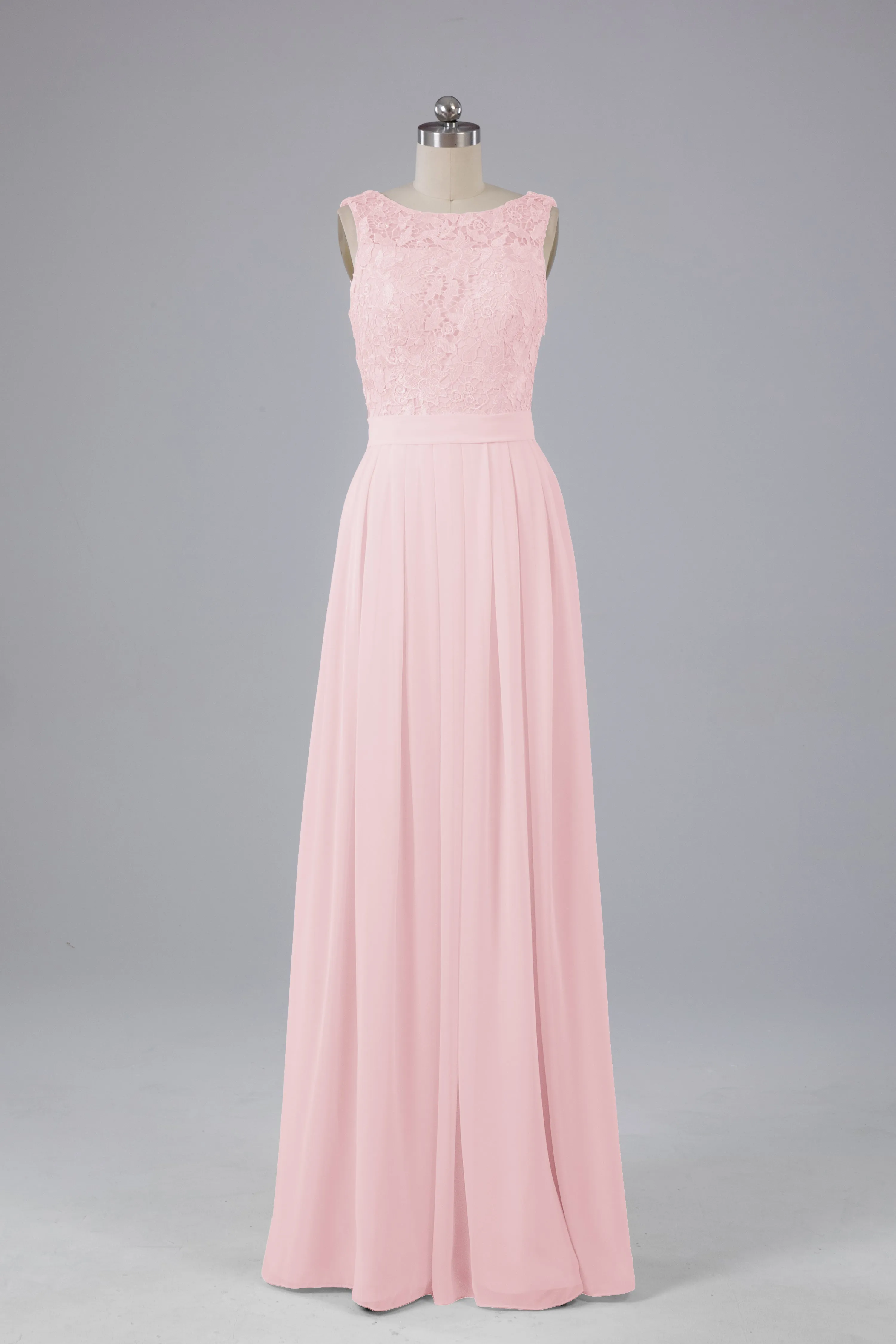 A-line Lace Top Floor Length Chiffon Bridesmaid Dresses