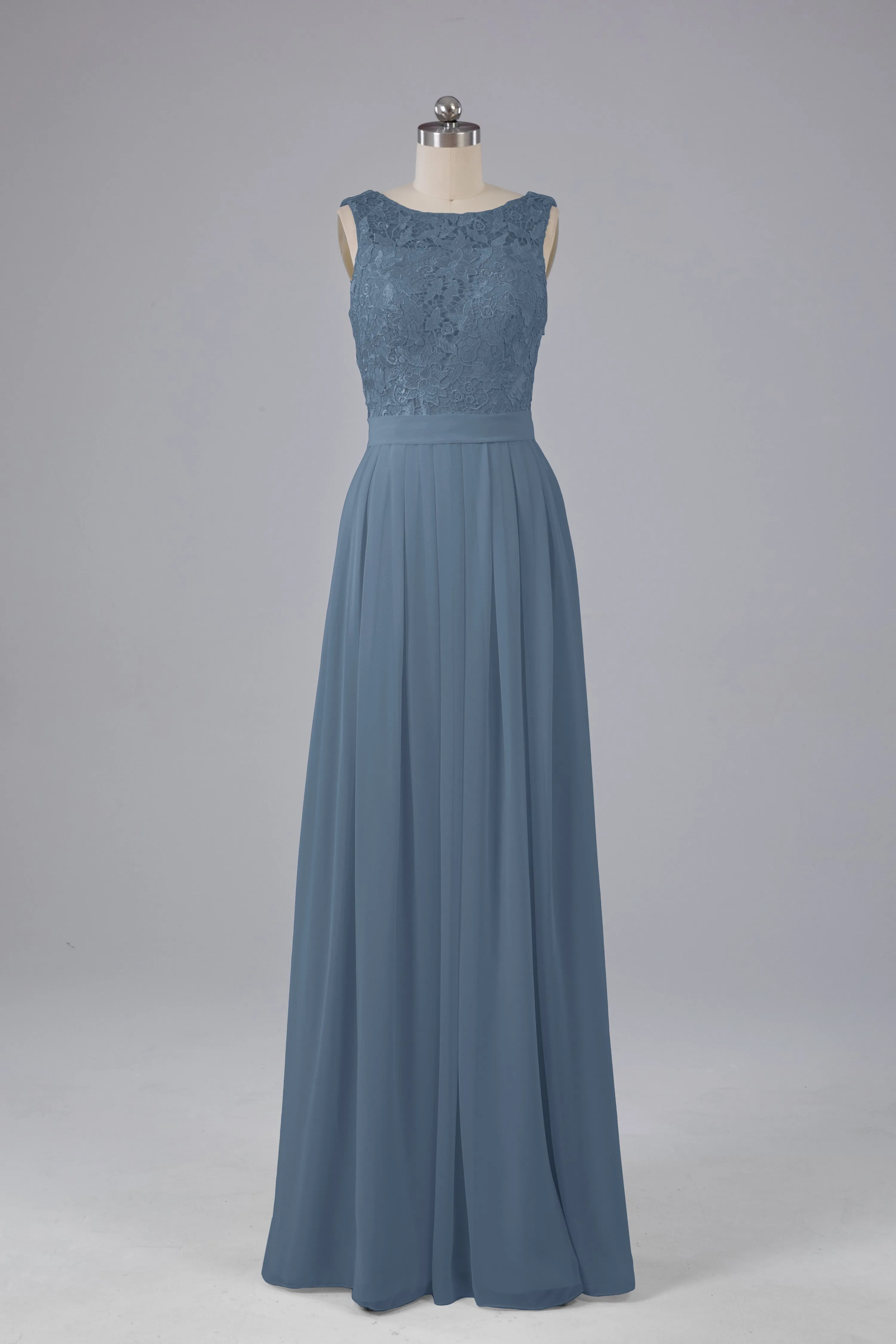 A-line Lace Top Floor Length Chiffon Bridesmaid Dresses