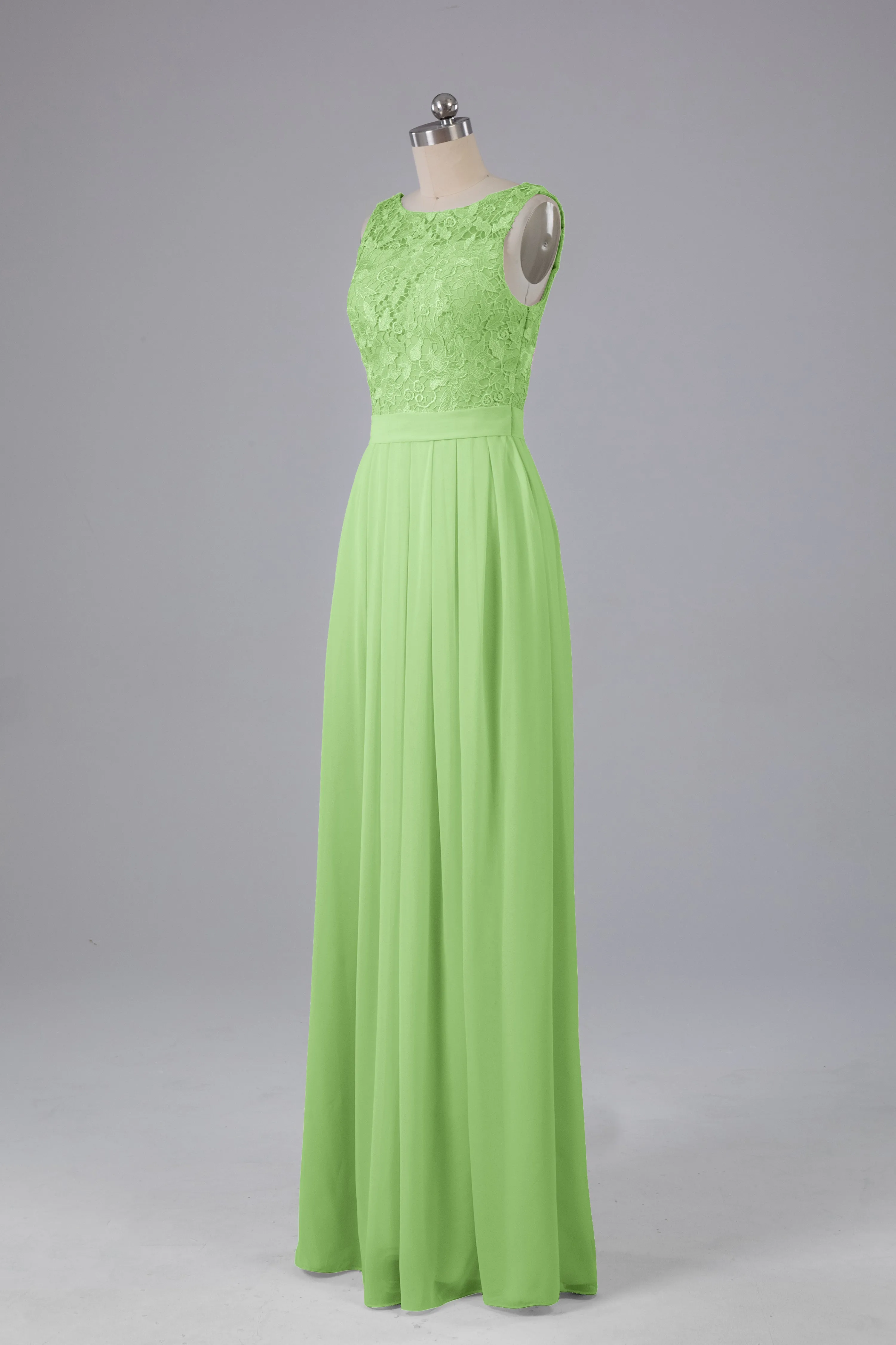 A-line Lace Top Floor Length Chiffon Bridesmaid Dresses