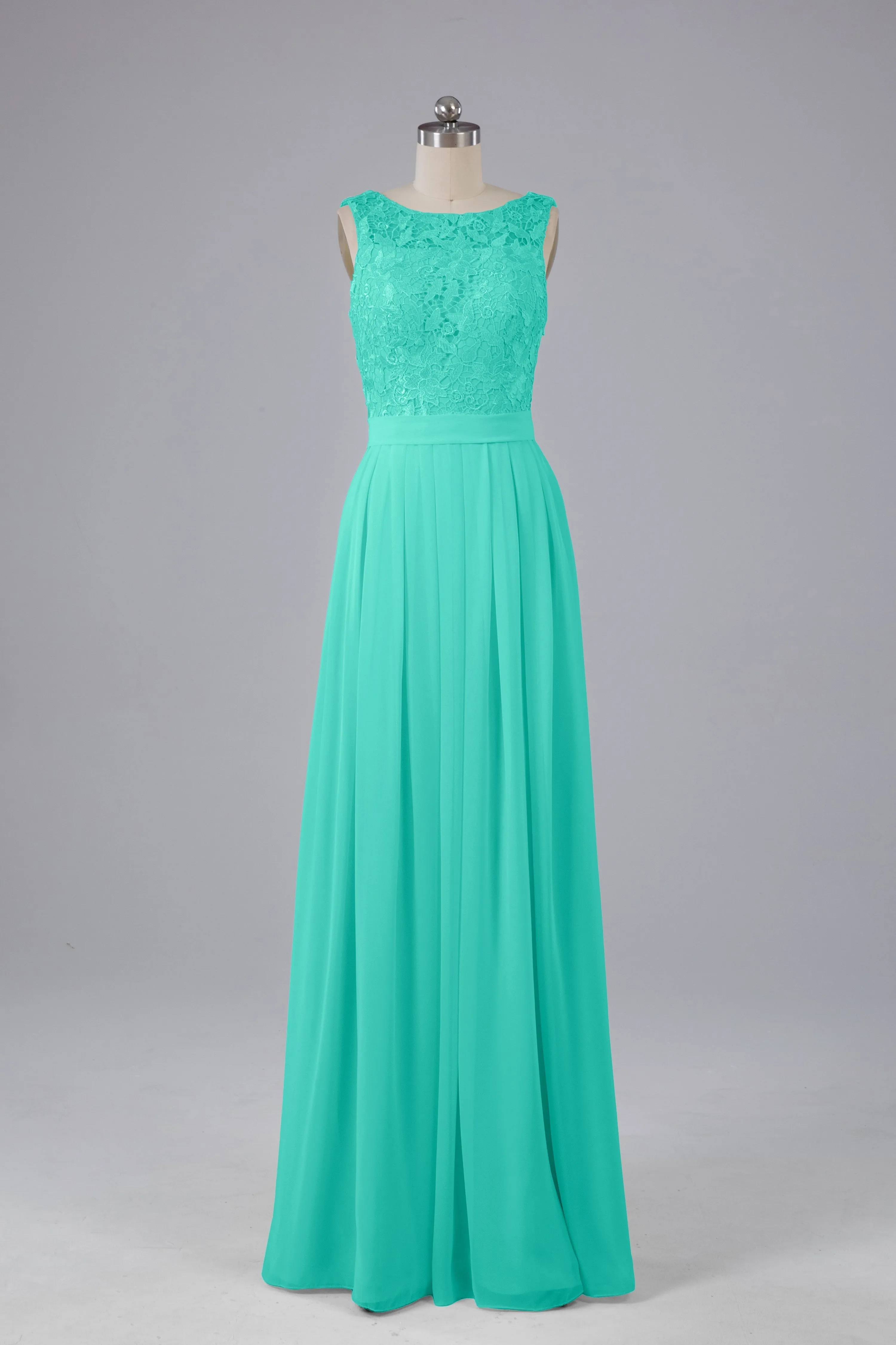 A-line Lace Top Floor Length Chiffon Bridesmaid Dresses