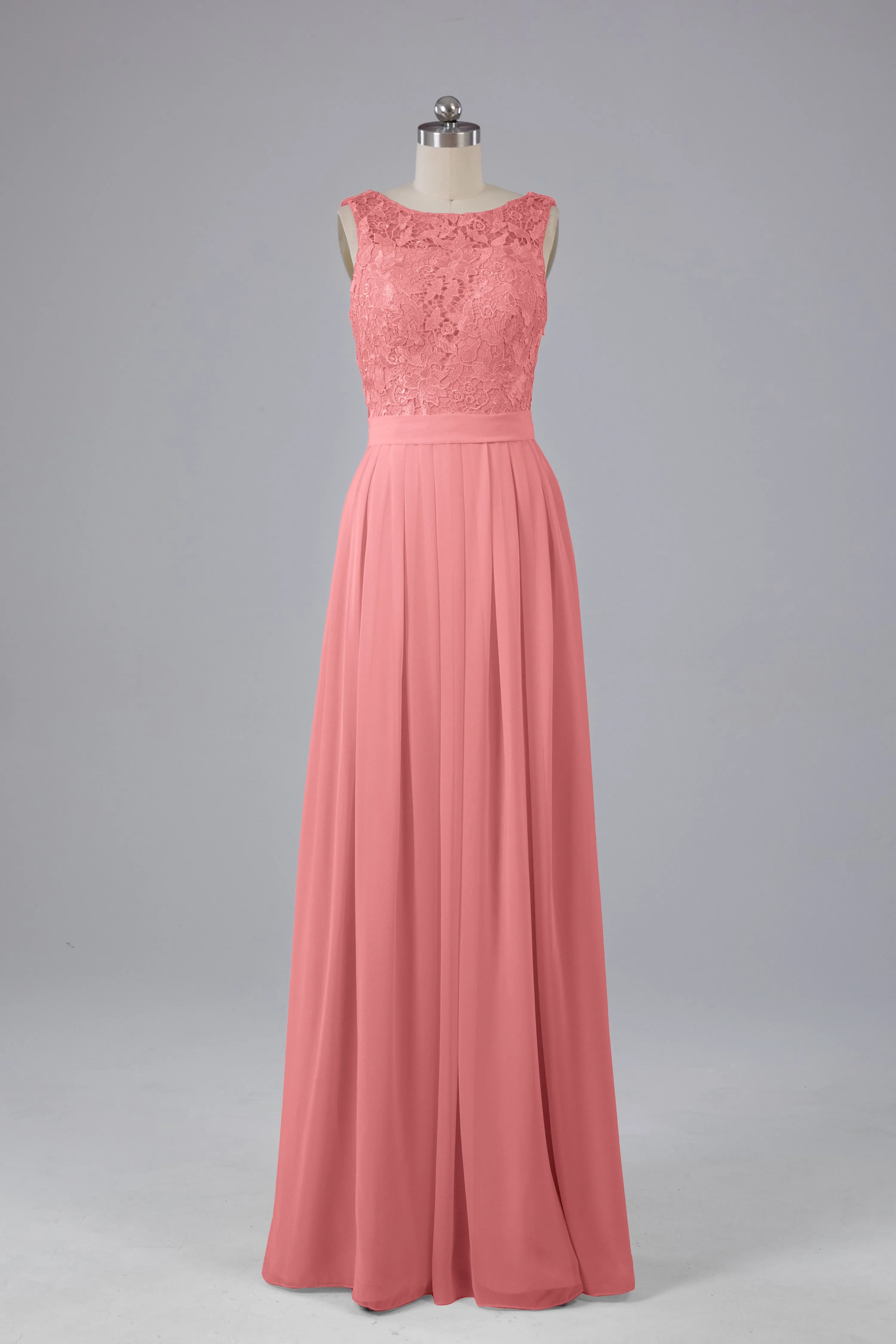 A-line Lace Top Floor Length Chiffon Bridesmaid Dresses