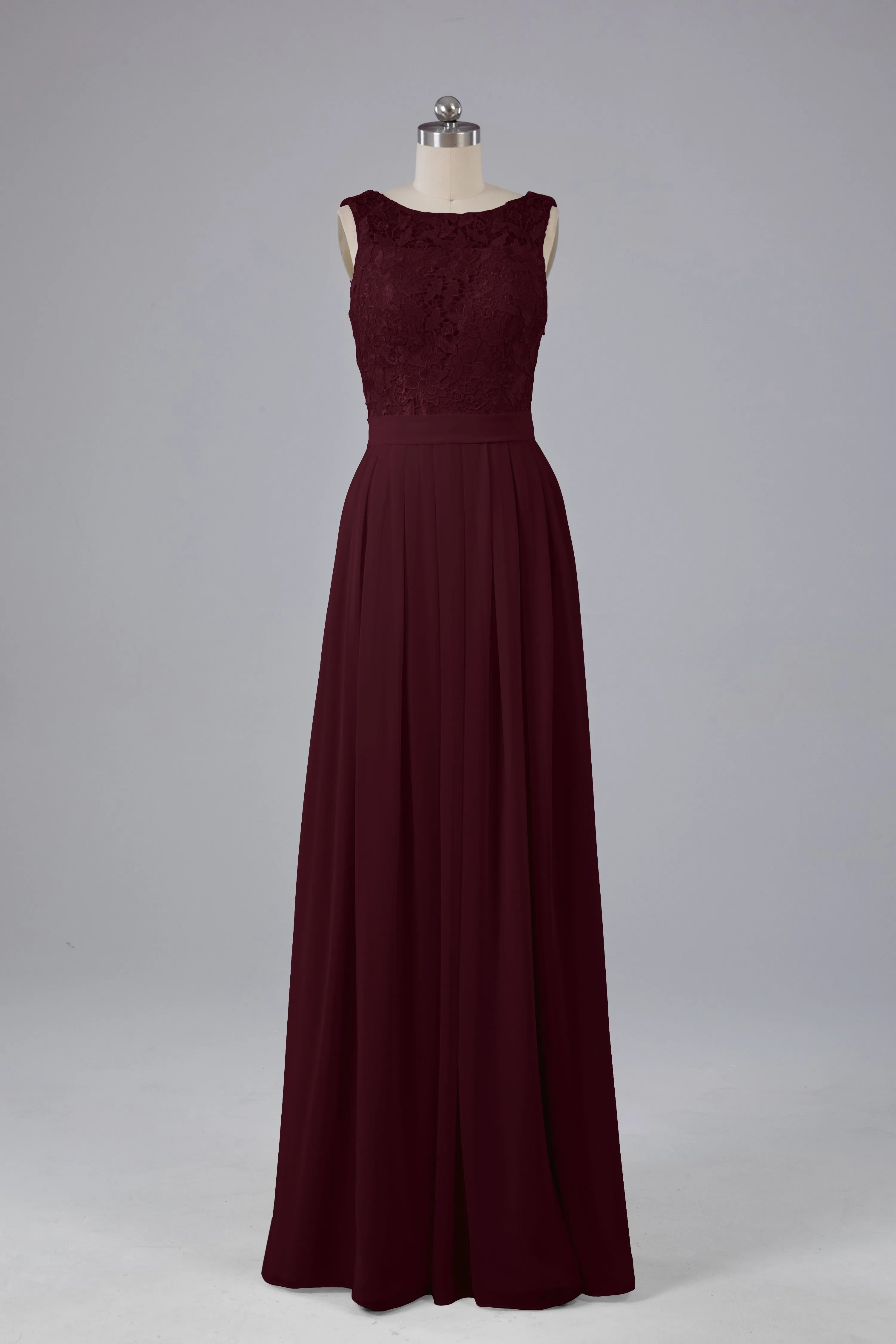 A-line Lace Top Floor Length Chiffon Bridesmaid Dresses