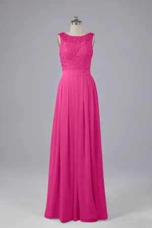 A-line Lace Top Floor Length Chiffon Bridesmaid Dresses