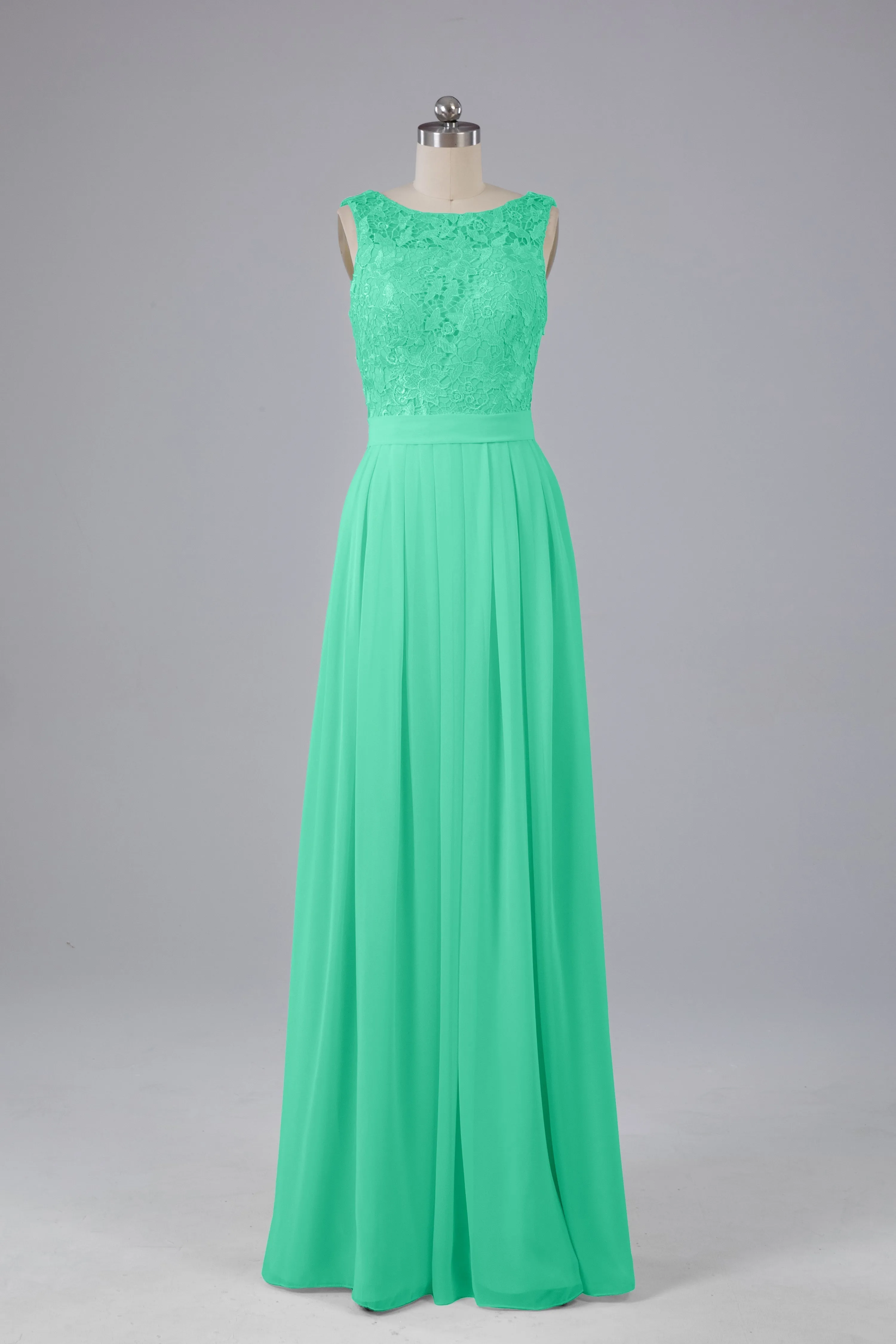 A-line Lace Top Floor Length Chiffon Bridesmaid Dresses