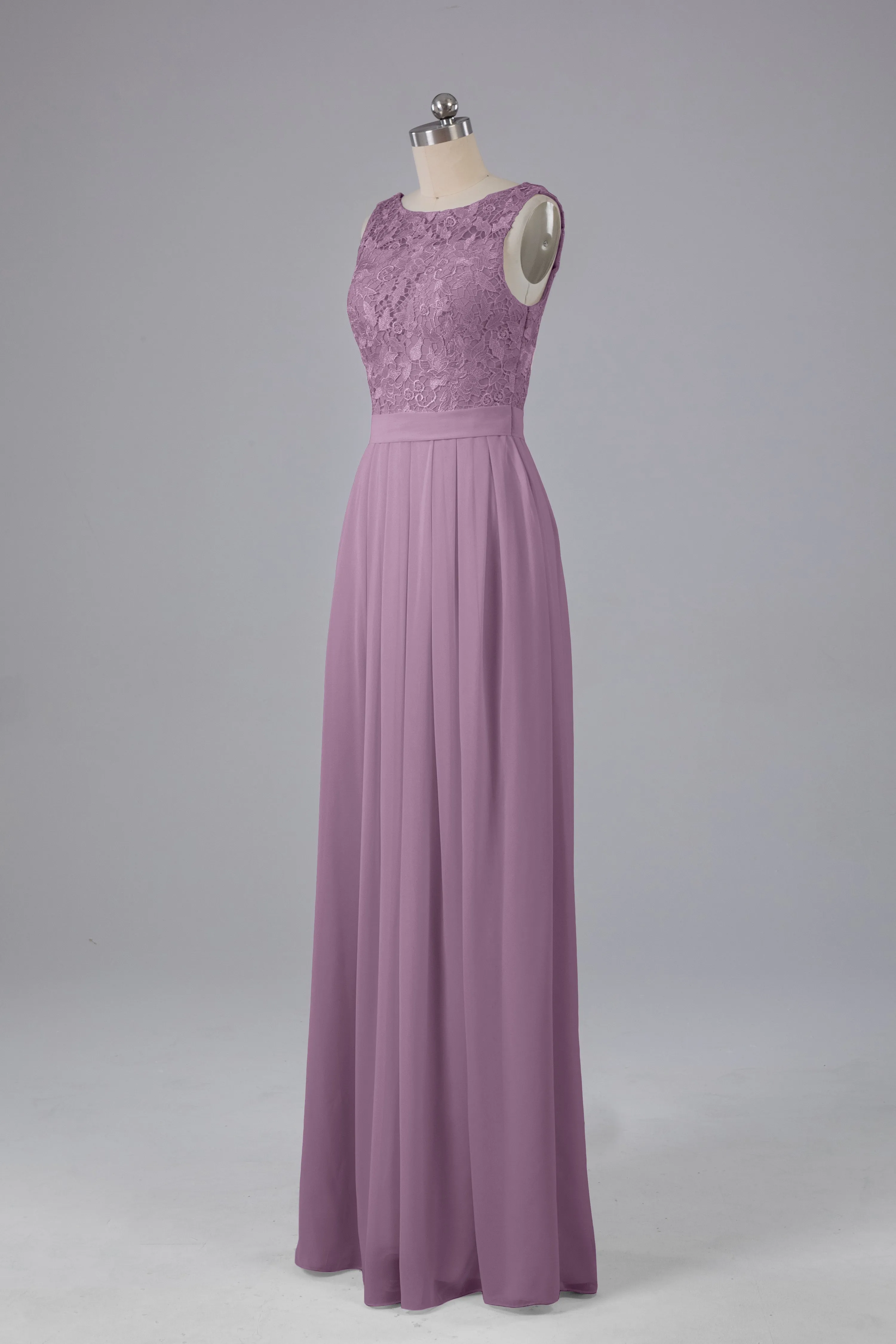 A-line Lace Top Floor Length Chiffon Bridesmaid Dresses