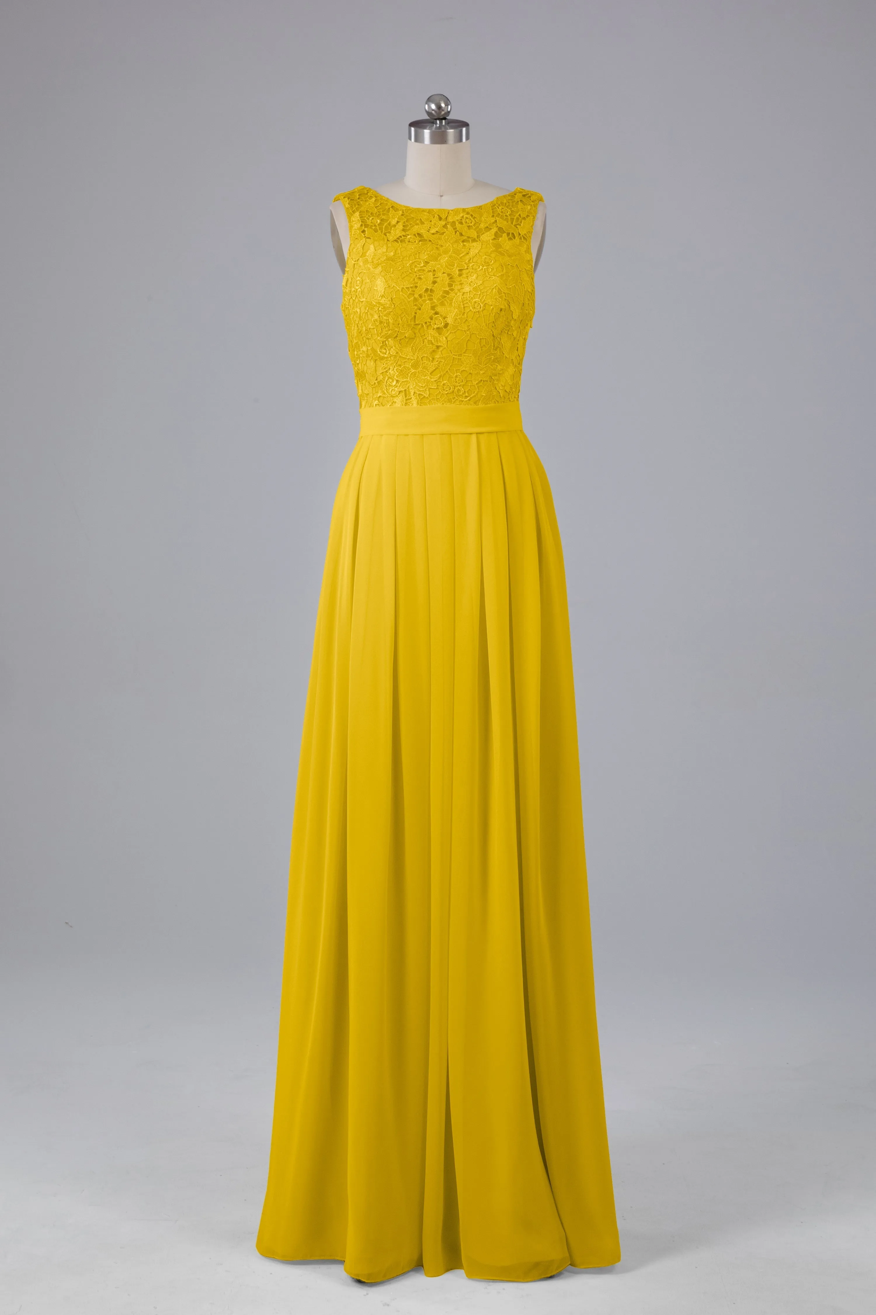 A-line Lace Top Floor Length Chiffon Bridesmaid Dresses