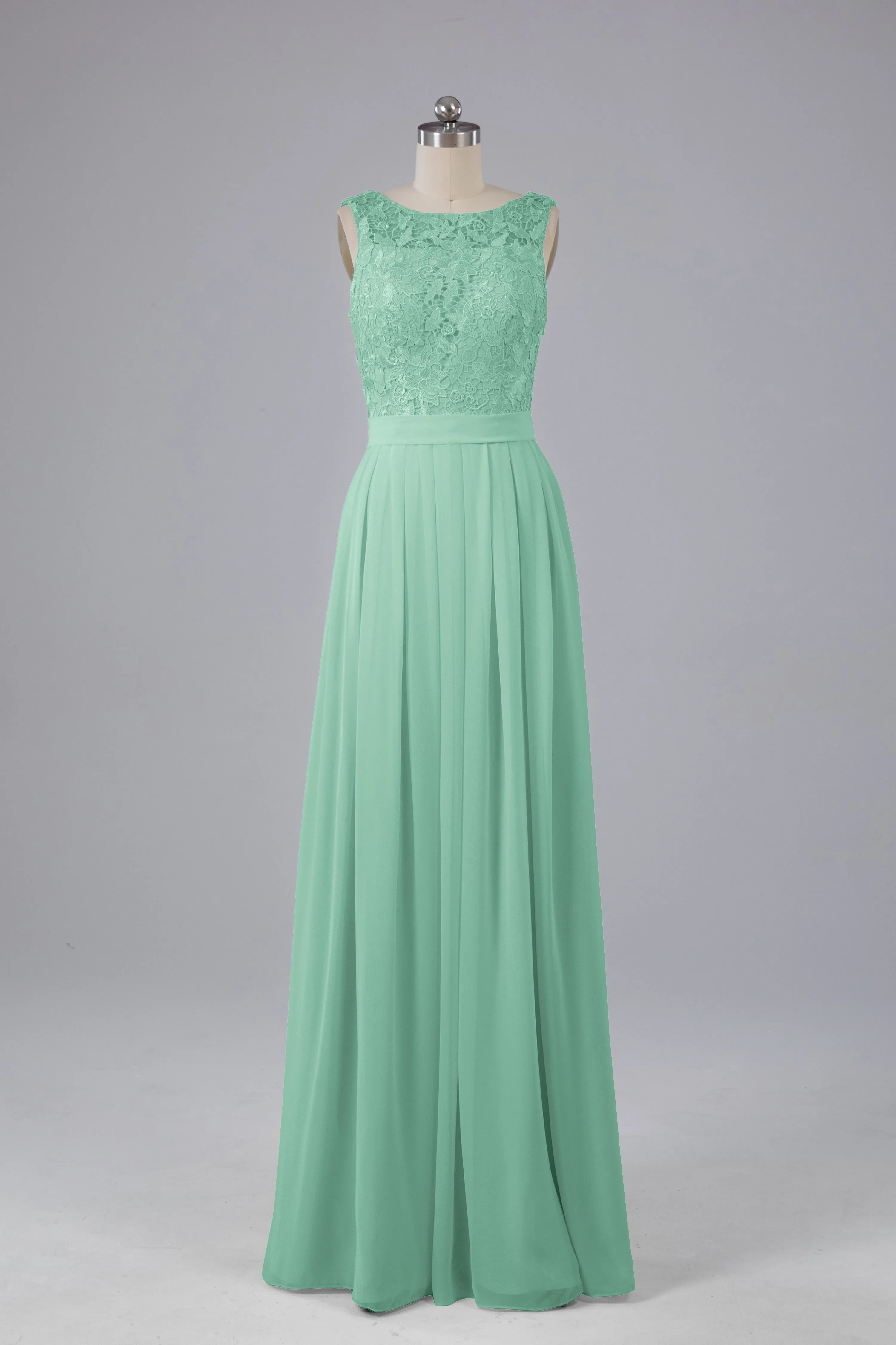 A-line Lace Top Floor Length Chiffon Bridesmaid Dresses