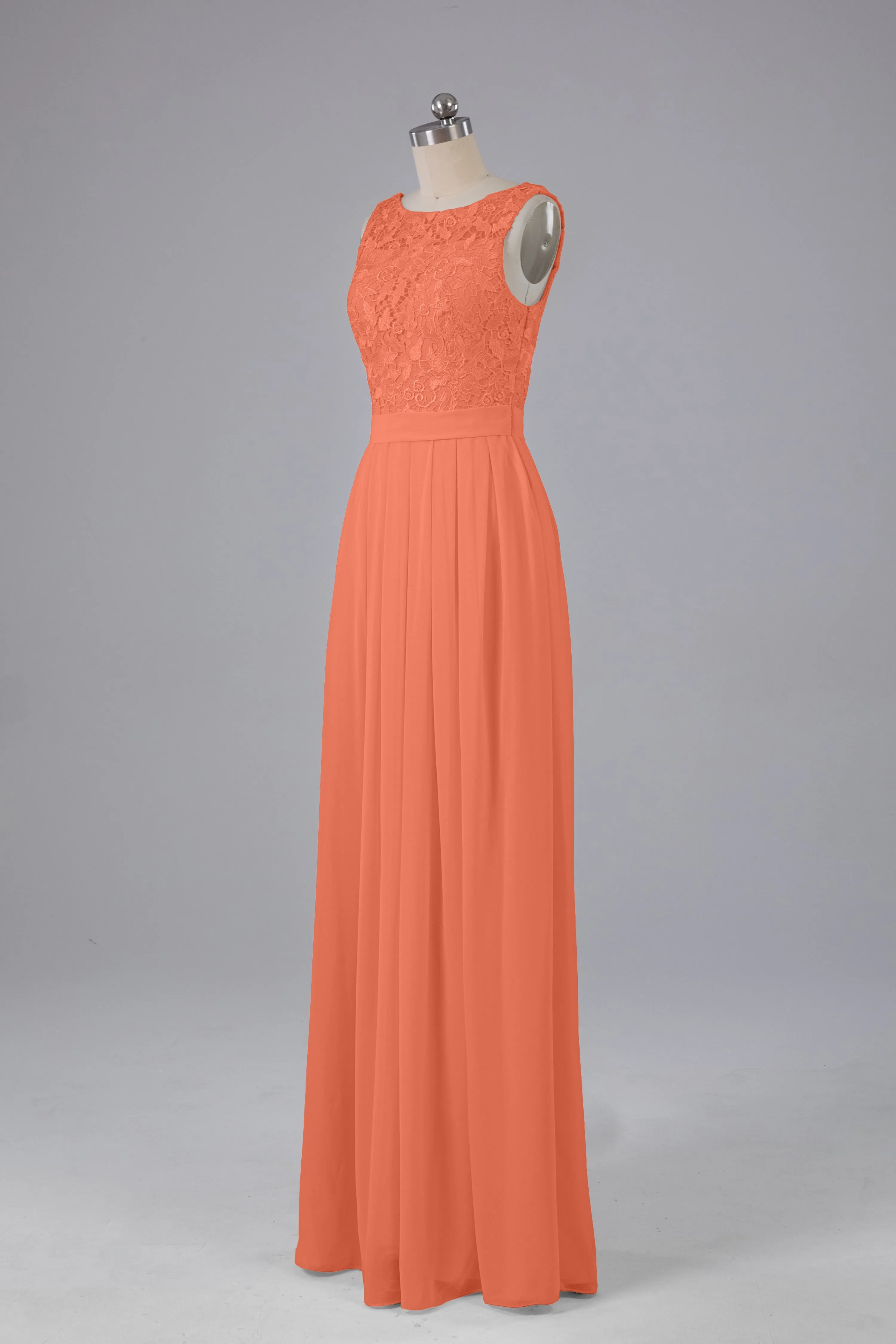 A-line Lace Top Floor Length Chiffon Bridesmaid Dresses