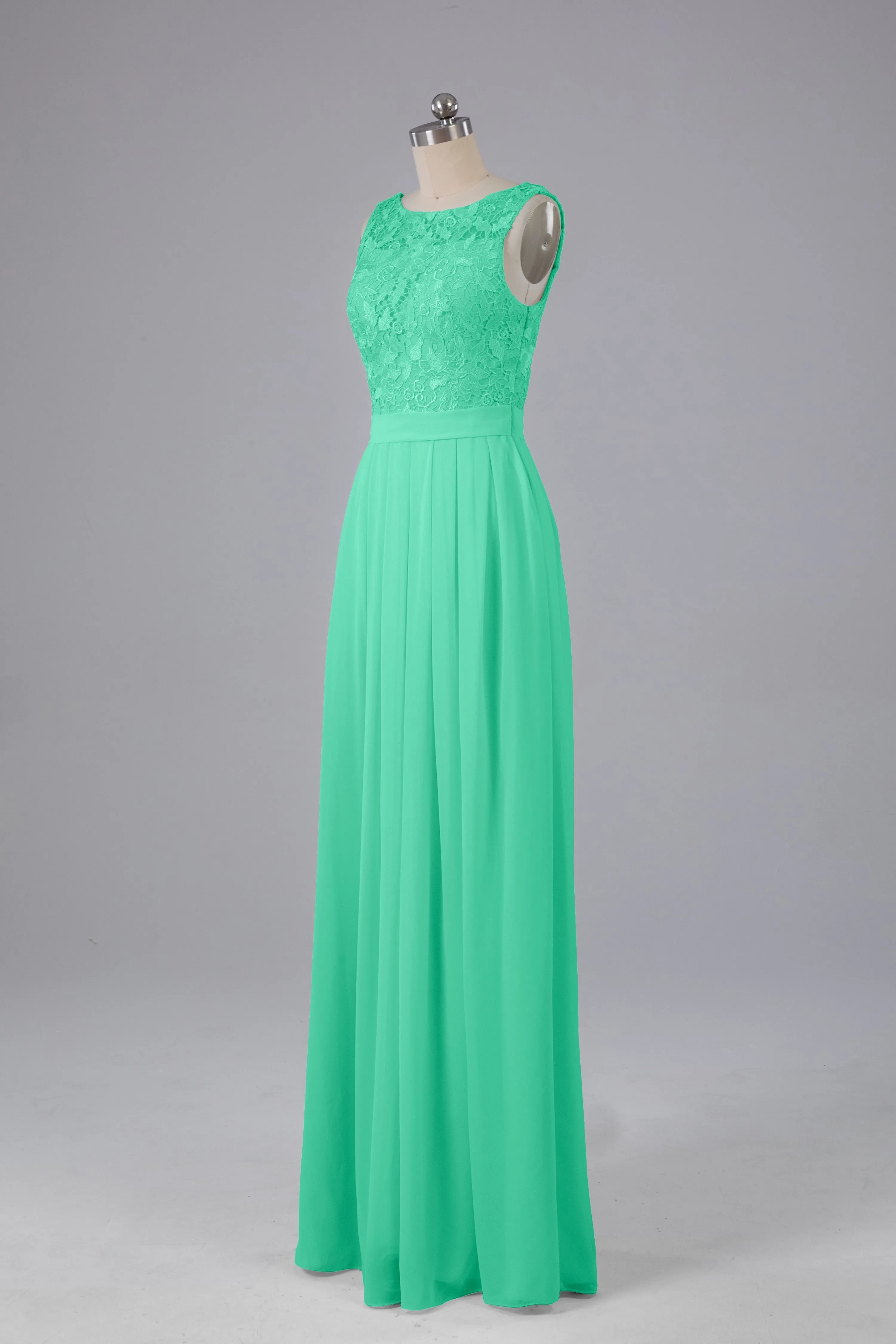 A-line Lace Top Floor Length Chiffon Bridesmaid Dresses