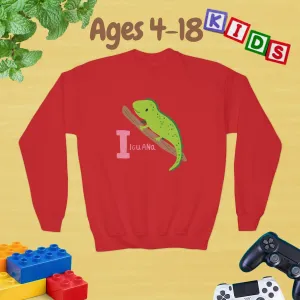 Animal Alphabet - I for Iguana Ages 4-18 Unisex Kids and Teens Sweatshirt - Cozy Fall and Winter Youth Sweatshirt