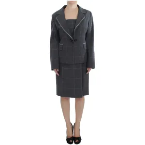 BENCIVENGA Elegant Gray Checkered Sheath Suit Set