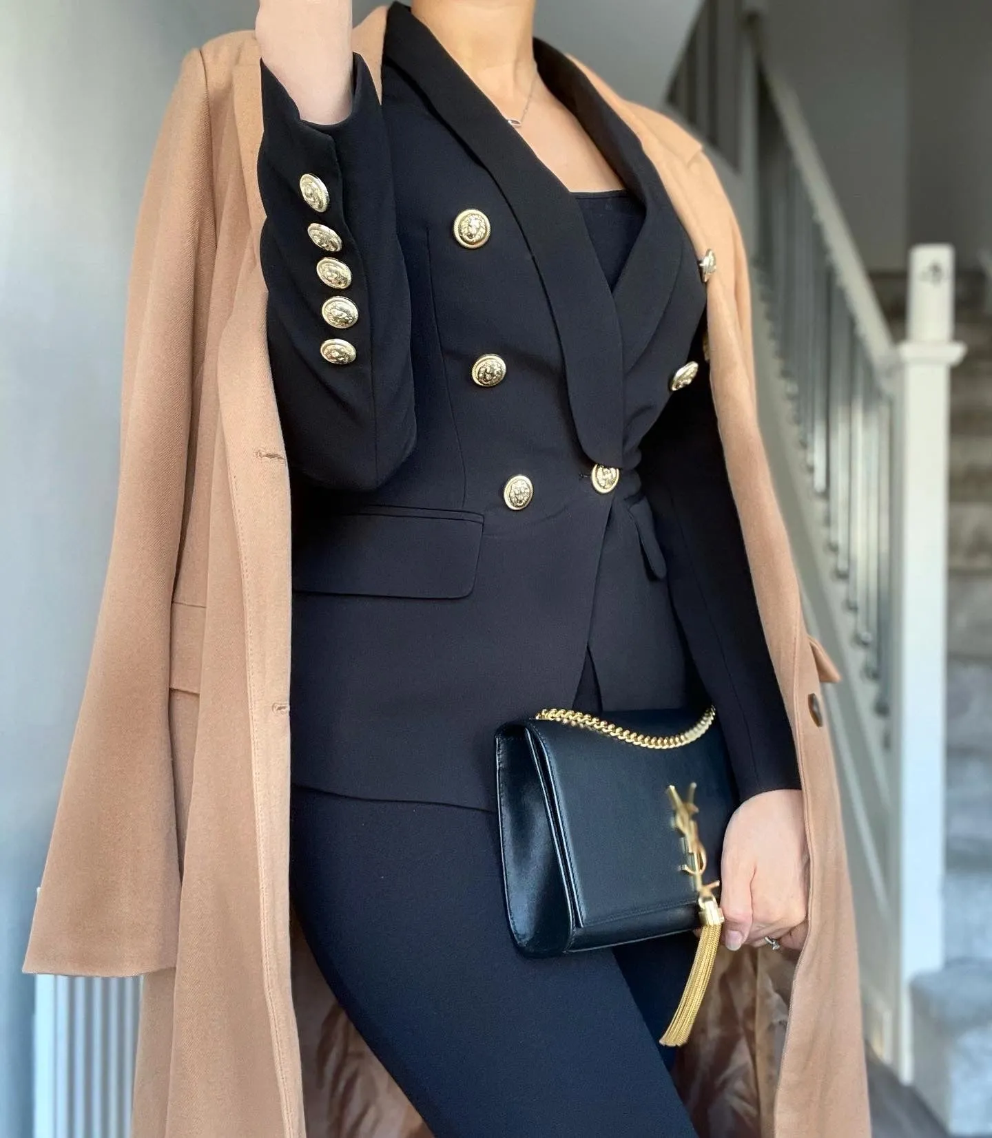 BLACK WITH GOLD BUTTON BLAZER