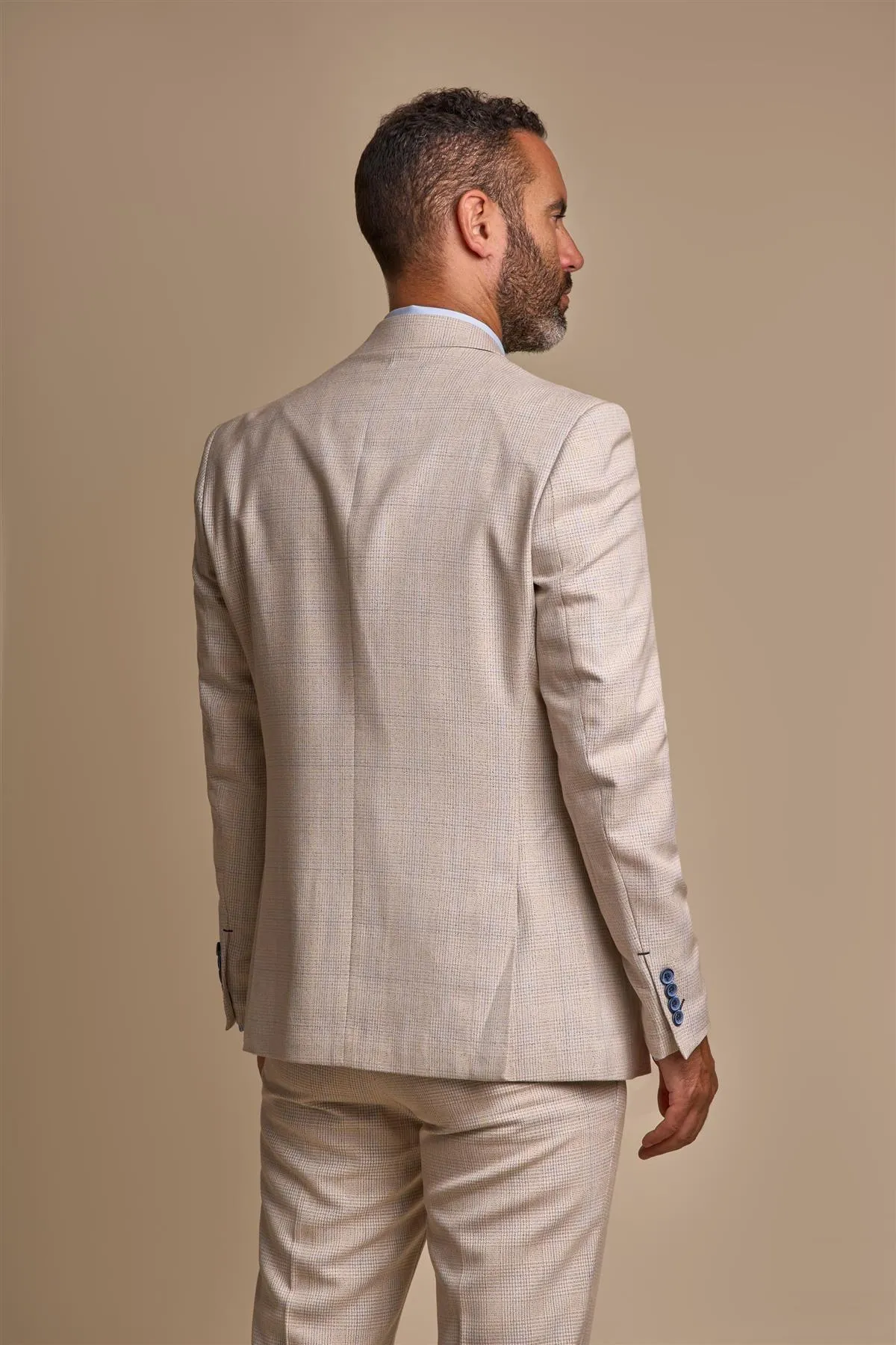 Caridi Beige Check Slim Fit Blazer