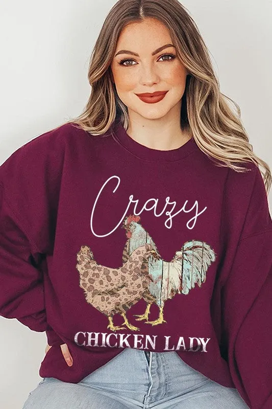 COLOR BEAR "Crazy Chicken Lady" Graphic Fleece Sweatshirts