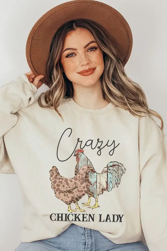 COLOR BEAR "Crazy Chicken Lady" Graphic Fleece Sweatshirts