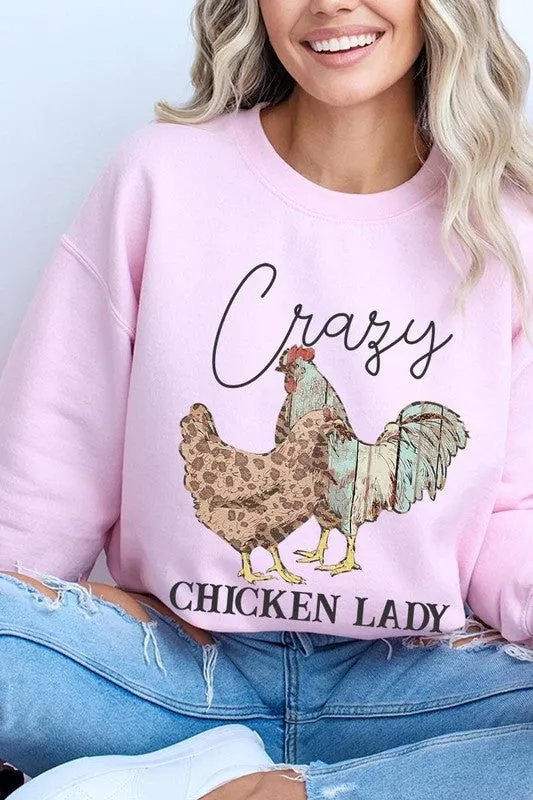 COLOR BEAR "Crazy Chicken Lady" Graphic Fleece Sweatshirts