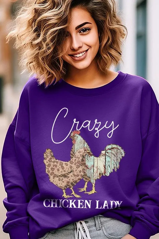 COLOR BEAR "Crazy Chicken Lady" Graphic Fleece Sweatshirts