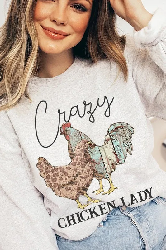 COLOR BEAR "Crazy Chicken Lady" Graphic Fleece Sweatshirts