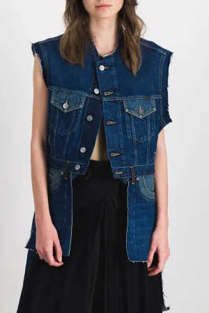 Combo denim deconstructed long gilet