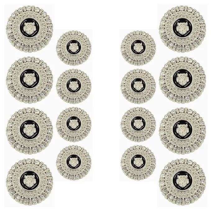 Diamond-Encrusted Lion Metal Buttons(Pack of 8 Buttons)