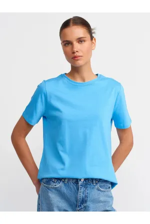 Dilvin Women's Blue Cotton T-shirt