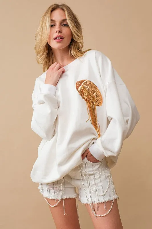 Fleece Terry Football Sequin Patch Sweatshirt