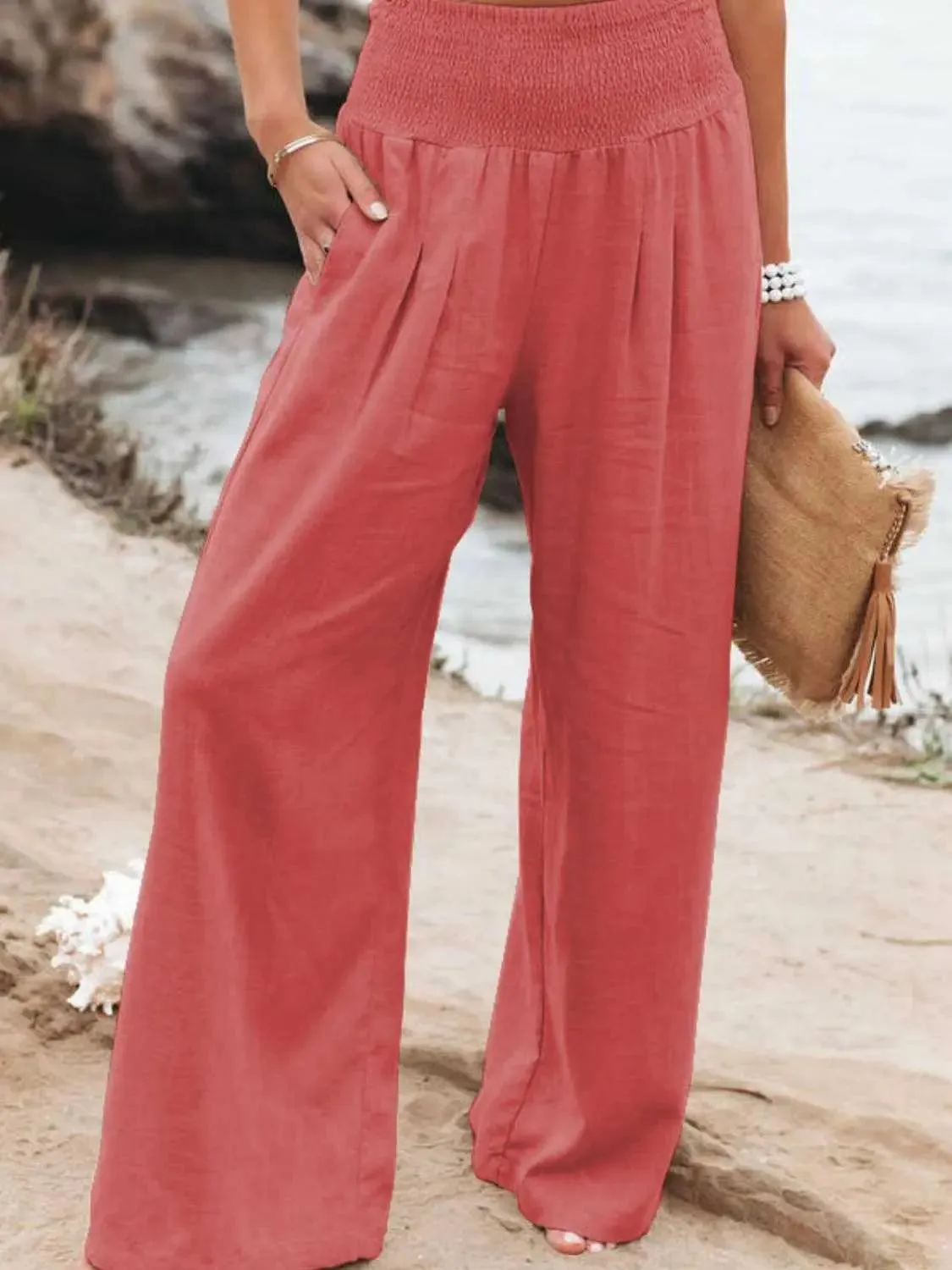 Full Size Smocked Waist Wide Leg Pants  Chic Comfortable Versatile Style