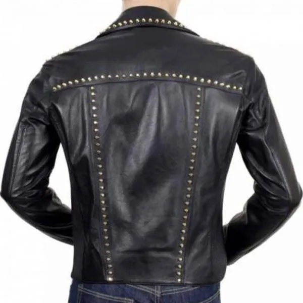 Golden Zipper Studded Punk Leather Jacket