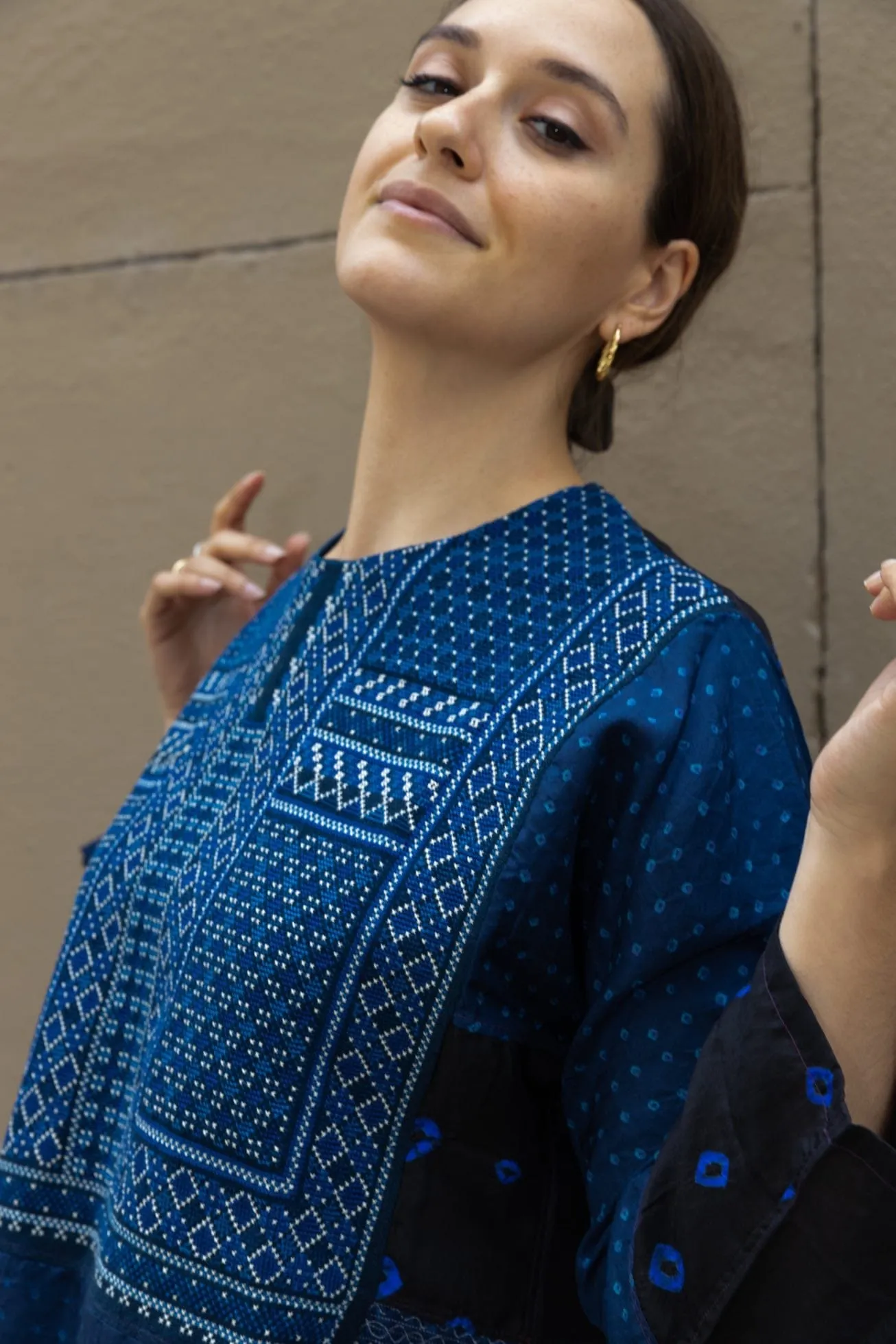 Hand-Embroidered Indigo Silk Dress - Injiri