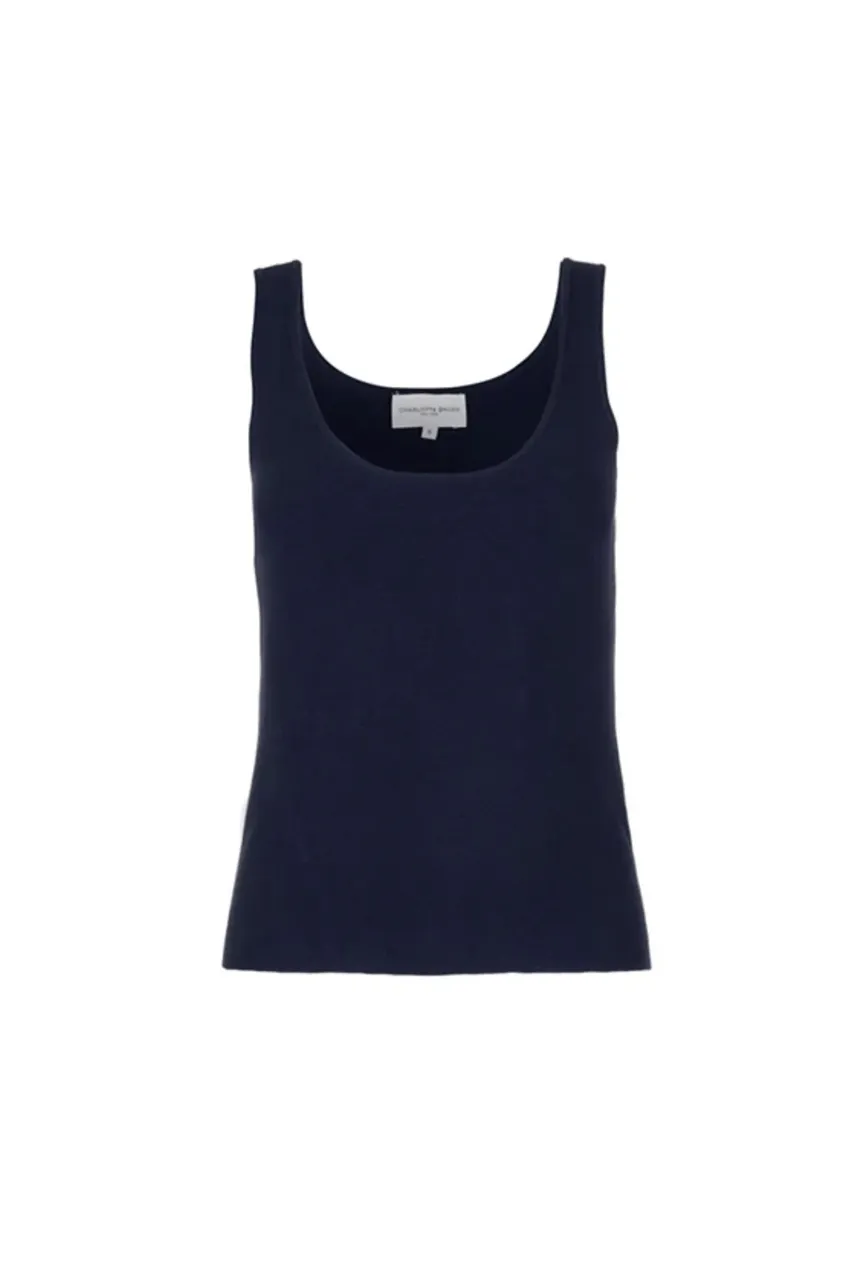 High Low Knit Tank - Navy