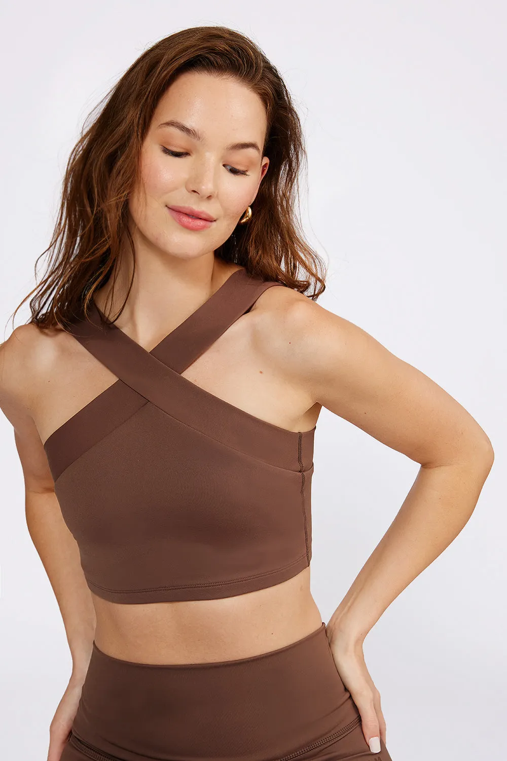 Leah cross neck bra top mocha