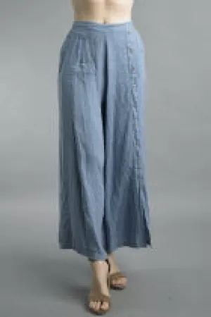 Linen Palazzo Pants with Button Accents