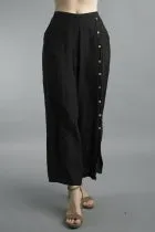 Linen Palazzo Pants with Button Accents