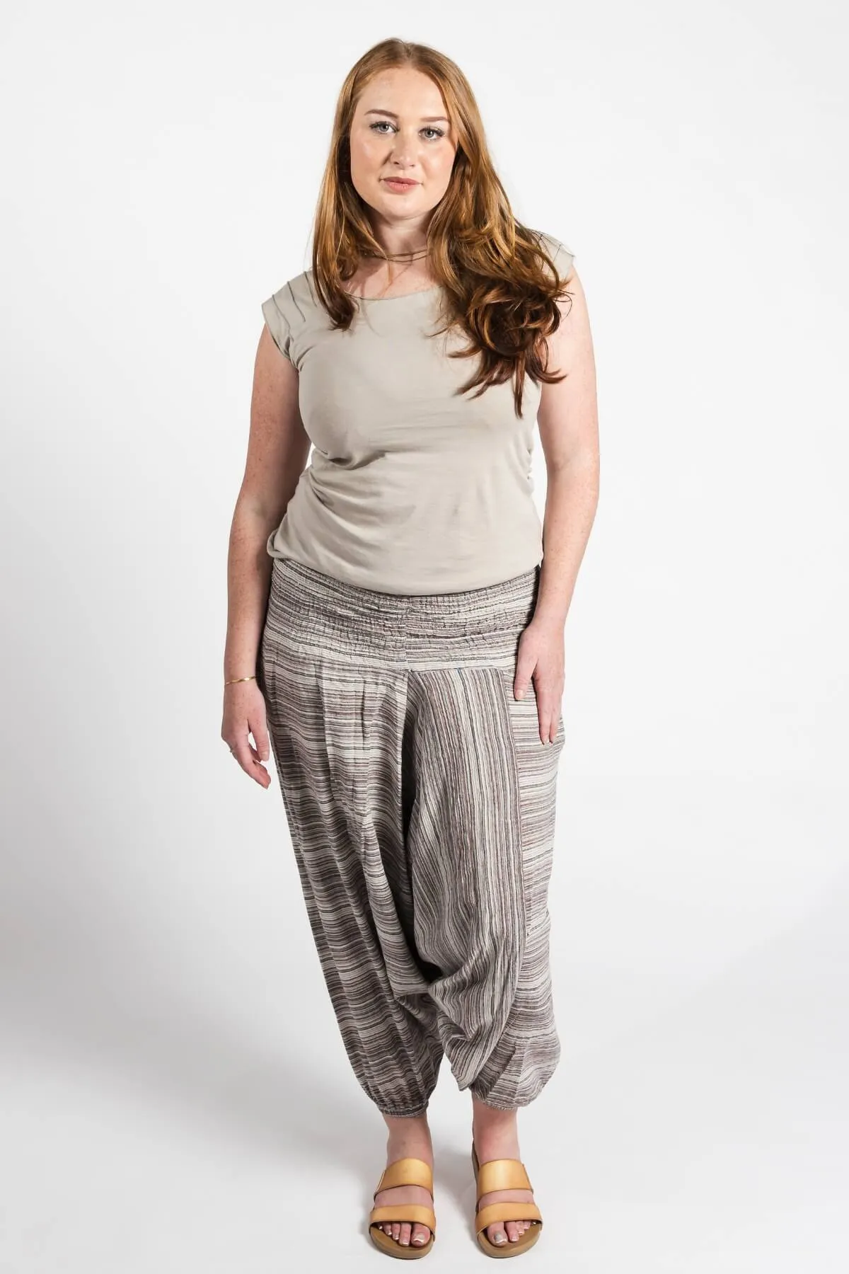 Low Crotch Pants - Striped Natural