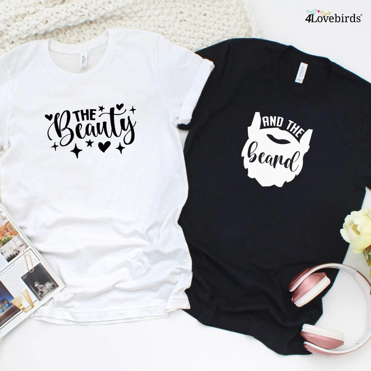 Matching Set: Beauty & Beard Hoodie & T-shirt | Fun Gift for Couples