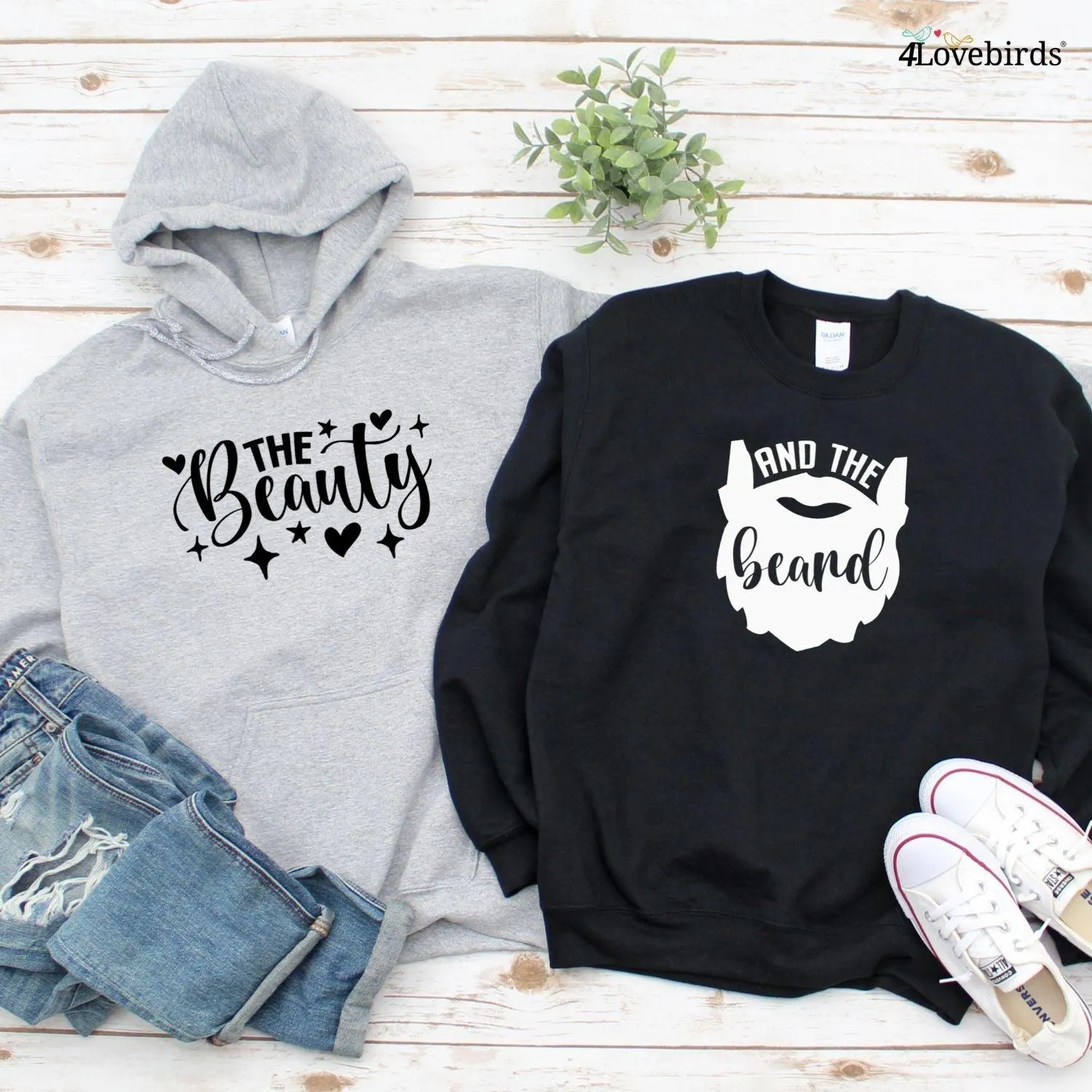 Matching Set: Beauty & Beard Hoodie & T-shirt | Fun Gift for Couples