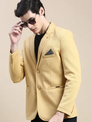 Men Yellow Solid Casual Blazers