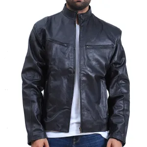 Mens Fashion Biker Black Leather Jacket