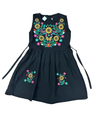 Mexican Girl Monarch Sunflowers Black Dress