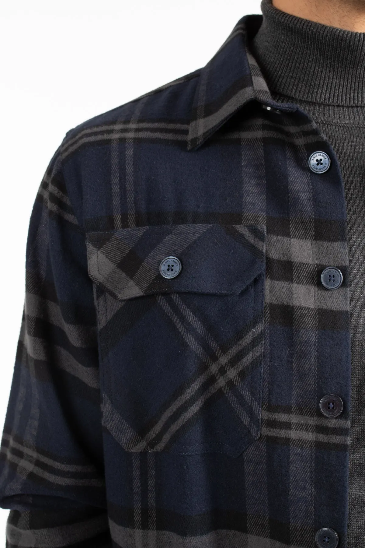 Navy Check Overshirt Jacket