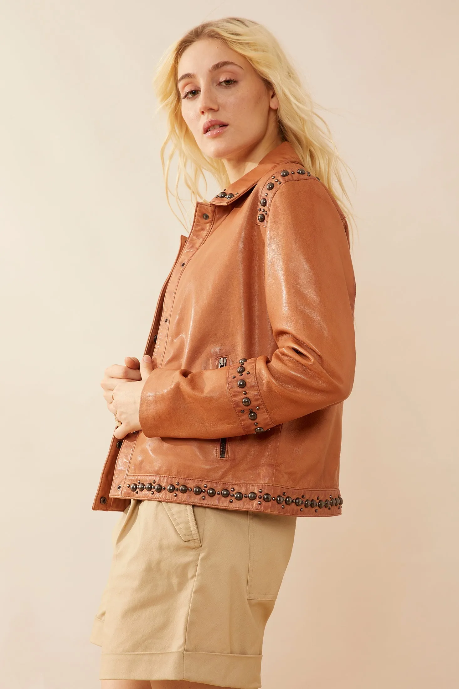 Octavia Jane Leather Jacket in Camel