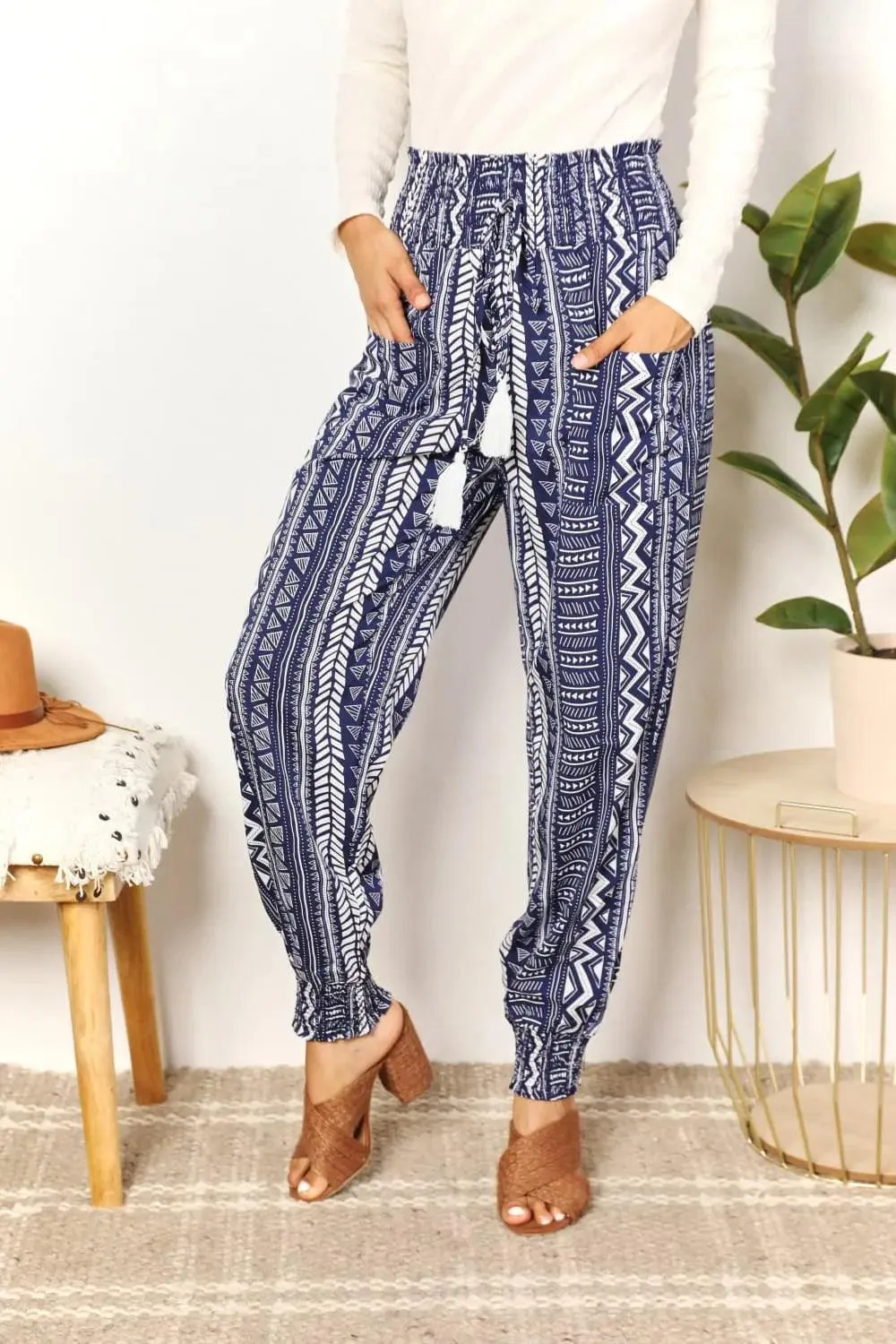 Perfee Geometric Print Tassel High-Rise Pants  Trendy Comfortable Stylish Fit