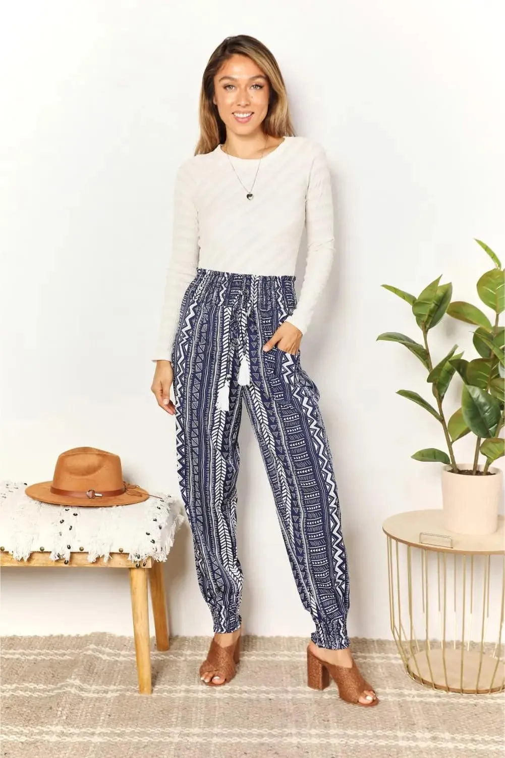 Perfee Geometric Print Tassel High-Rise Pants  Trendy Comfortable Stylish Fit