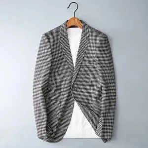 Premium Men's Knitted Fabric Plaid Business Suit Jacket Blazers for High-Quality Fashion Smart Casual Look