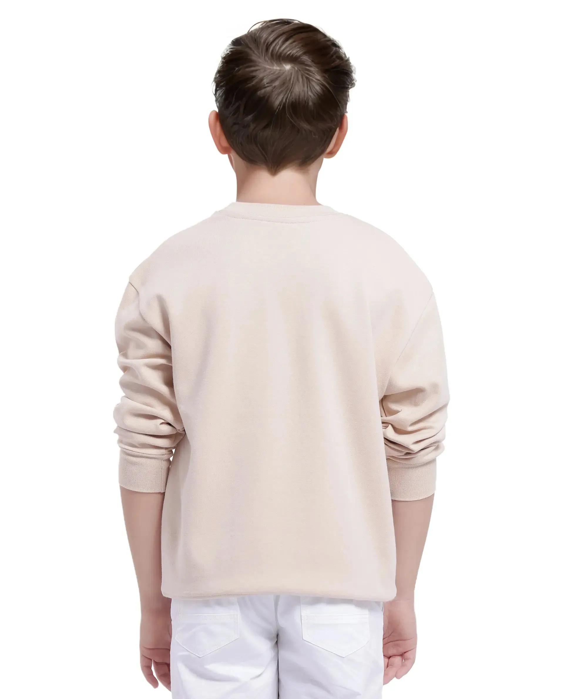 Rare Ones Kids Baros Beige Cotton Full Sleeve Crew Neck Flock Print Logo Sweatshirt