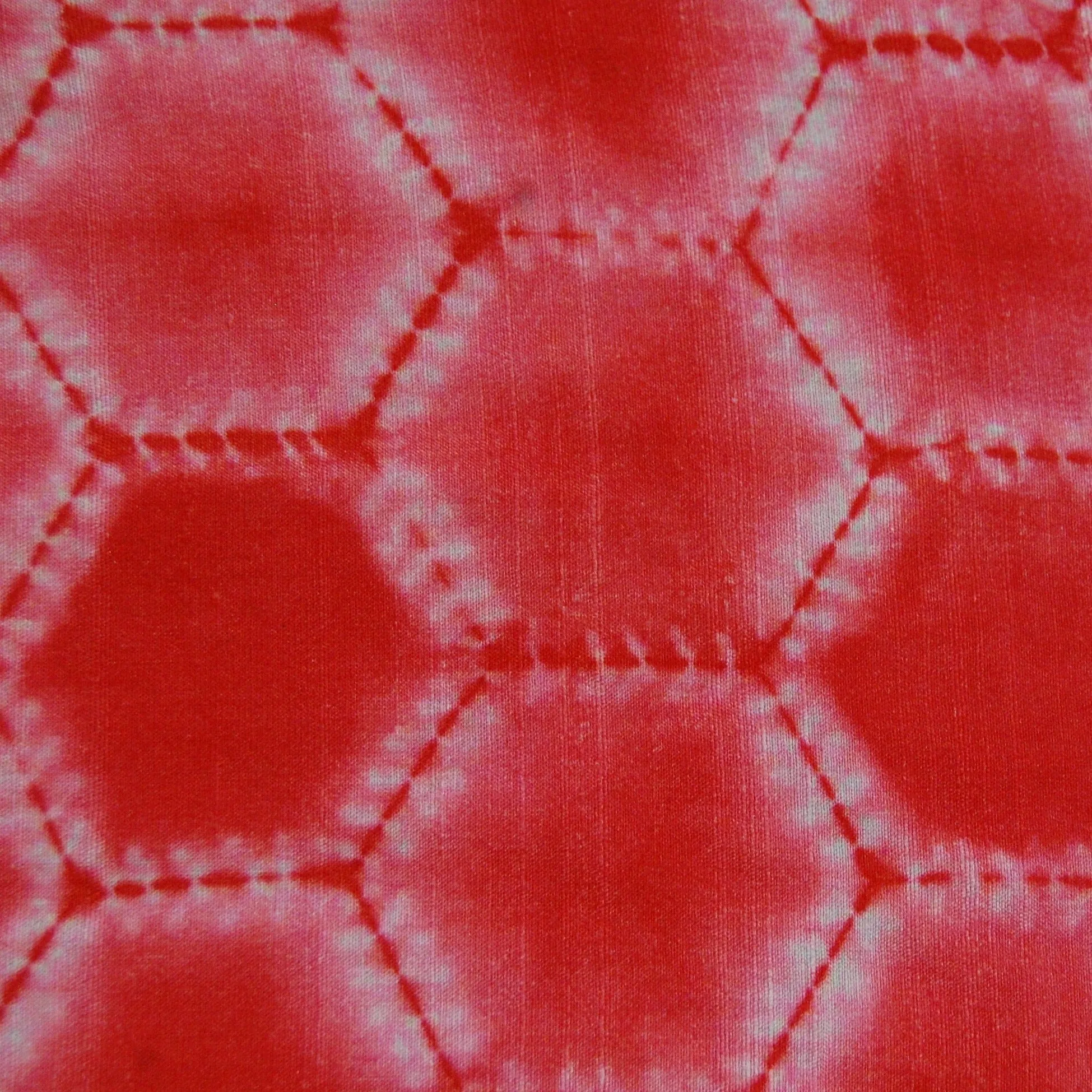 Red White Tai Dye Geometrical Print Raw Silk Fabric TU 1072