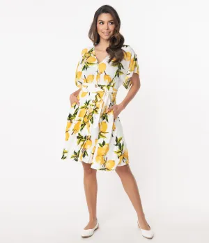 Retro Style Lemon Print Fit & Flare Dress