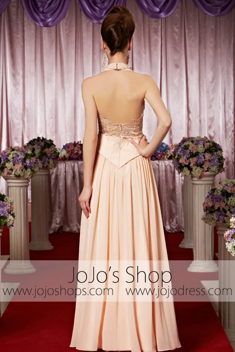 Retro Vintage Hollywood Halter Pink Elegant Prom Formal Evening Dress CX830369