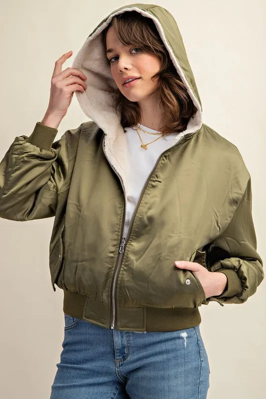 Reversible All Weather Fur Olive Bomber Jacket