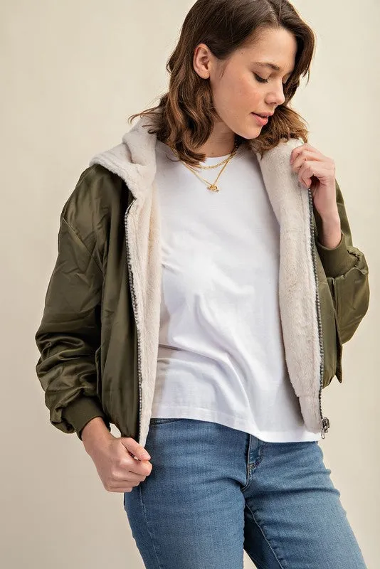 Reversible All Weather Fur Olive Bomber Jacket